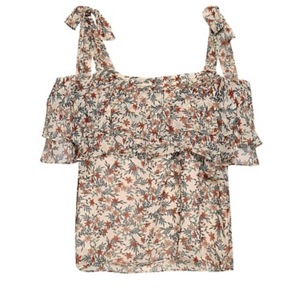 Rebecca Minkoff Woman Jamie Cold-shoulder Tiered Floral-print Gauze Top Ecru